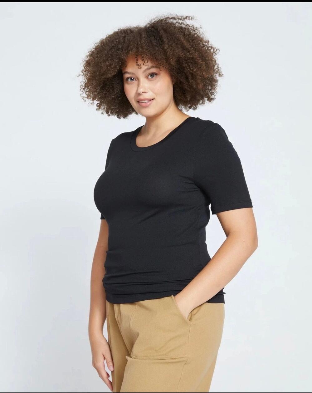 Universal Standard Cloud Rib Short Sleeve Crew Neck Tee Black S 14/16 NWT